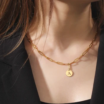 Минималистичные ожерелья-чокеры с начальной буквой Cazador для женщин из нержавеющей стали, цепочка из скрепок золотого цвета, ожерелье для вечеринок, ювелирные изделия