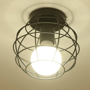Потолочный светильник E27 с железным корпусом для внутреннего освещения, светильники для прохода в спальню, винтажный потолочный светильник в металлической клетке, светильники для домашнего декора